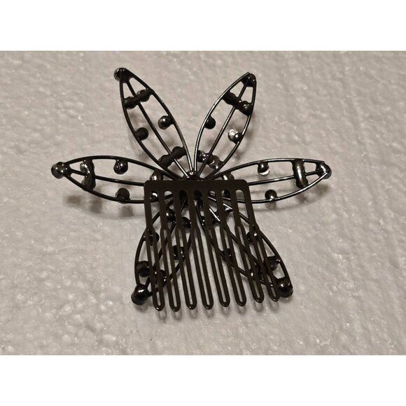 Black Rhinestone Flower Hair Comb Clip Elegant Accessory - Picture 2 of 3